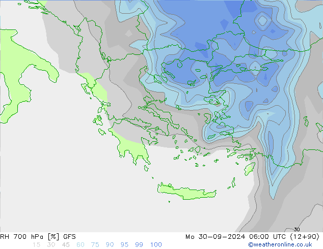 RH 700 hPa GFS Mo 30.09.2024 06 UTC