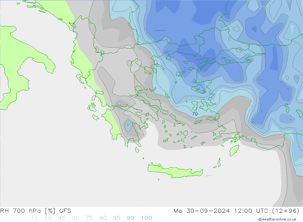 RH 700 hPa GFS Seg 30.09.2024 12 UTC