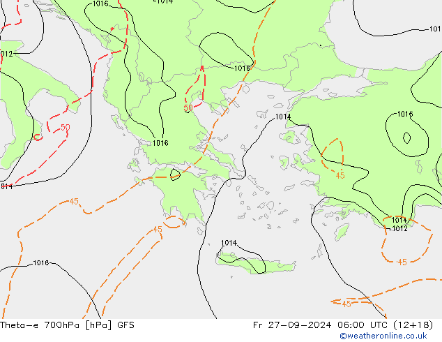 Theta-e 700hPa GFS ven 27.09.2024 06 UTC