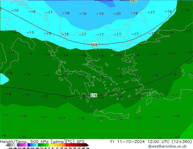 Z500/Rain (+SLP)/Z850 GFS ven 11.10.2024 12 UTC