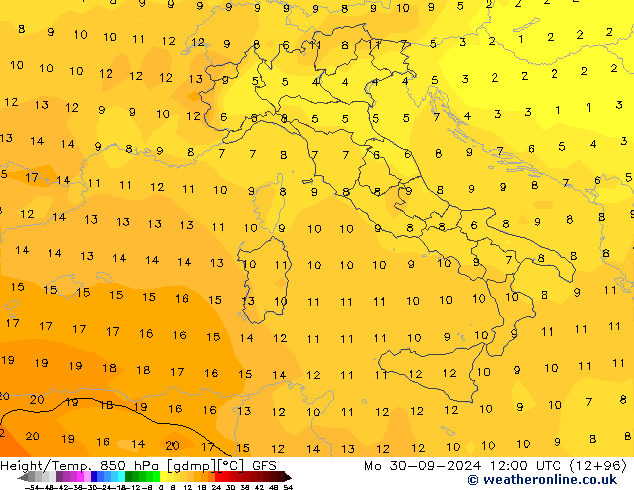 Height/Temp. 850 hPa GFS Mo 30.09.2024 12 UTC