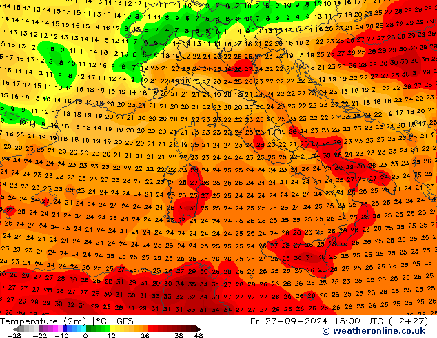 température (2m) GFS ven 27.09.2024 15 UTC