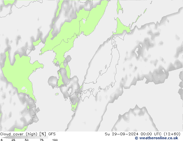 Bewolking (Hoog) GFS zo 29.09.2024 00 UTC