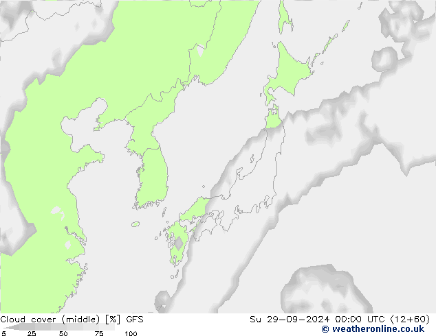 Bewolking (Middelb.) GFS zo 29.09.2024 00 UTC