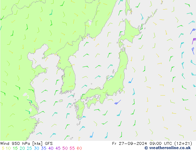 Wind 950 hPa GFS Pá 27.09.2024 09 GMT