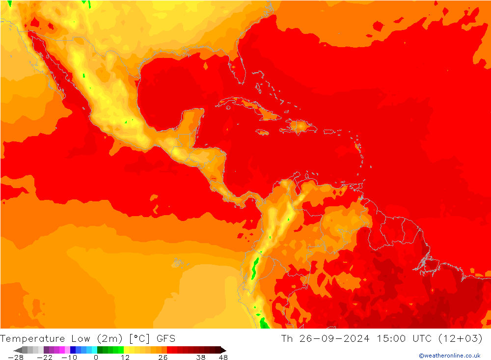 Temperature Low (2m) GFS Th 26.09.2024 15 UTC