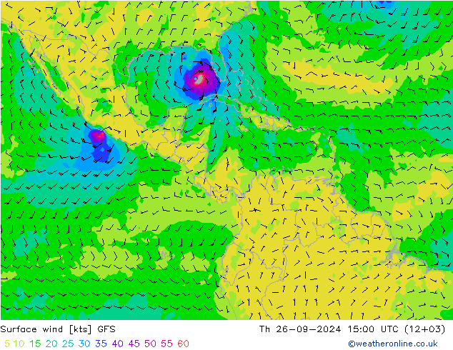 Surface wind GFS Th 26.09.2024 15 UTC