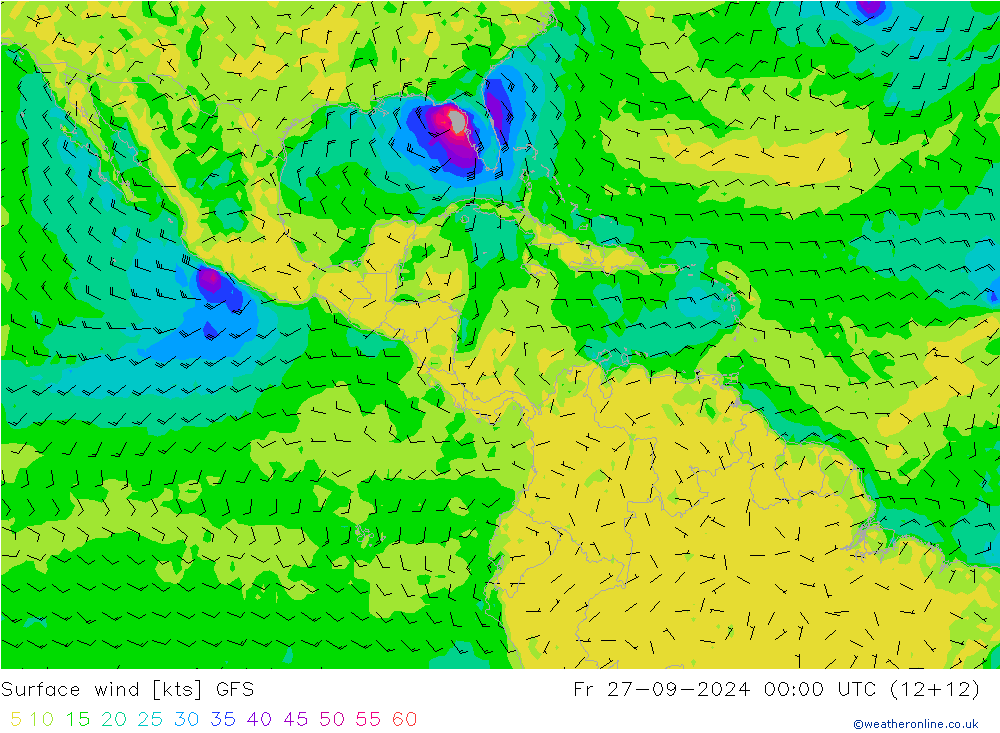 Surface wind GFS Fr 27.09.2024 00 UTC