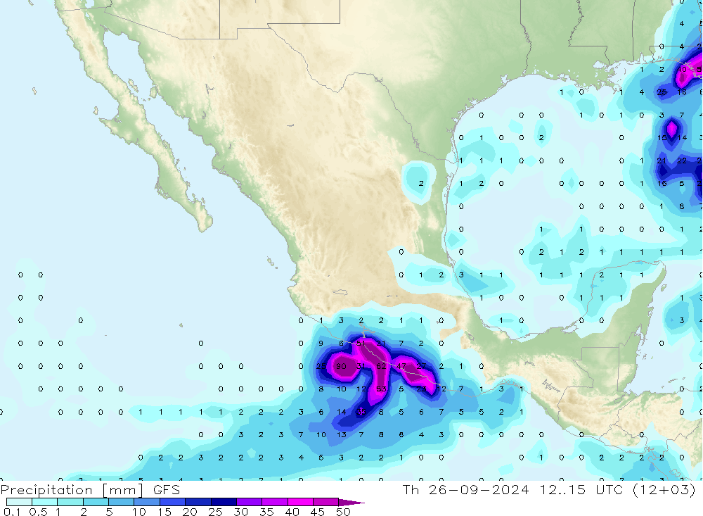 Srážky GFS Čt 26.09.2024 15 UTC