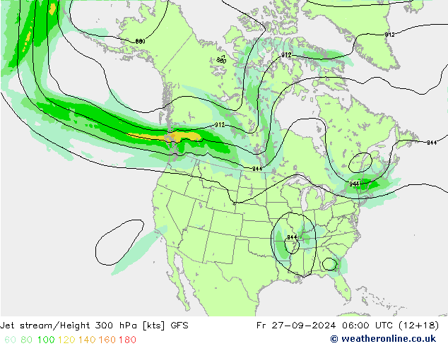 Corriente en chorro GFS vie 27.09.2024 06 UTC