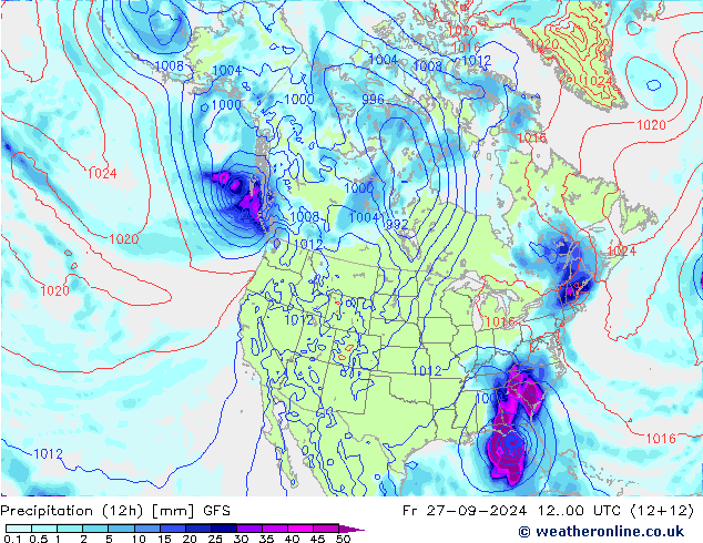 Precipitation (12h) GFS Fr 27.09.2024 00 UTC