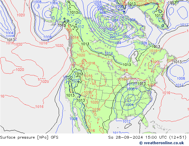 pressão do solo GFS Sáb 28.09.2024 15 UTC