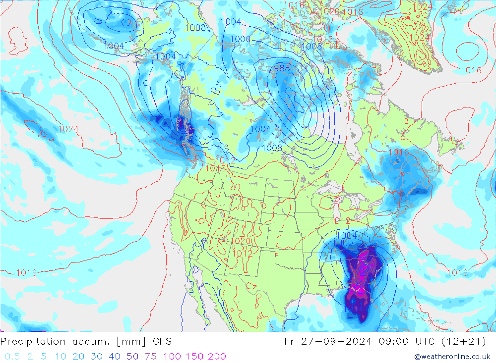 Precipitación acum. GFS vie 27.09.2024 09 UTC