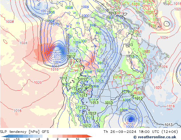 SLP tendency GFS Qui 26.09.2024 18 UTC