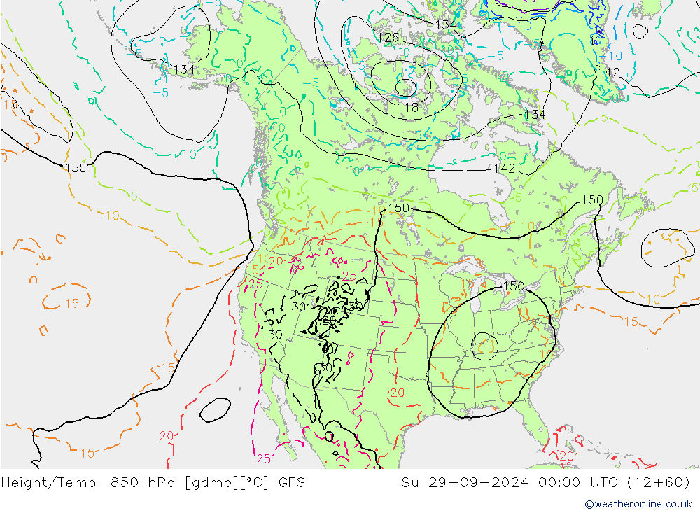 Height/Temp. 850 гПа GFS Вс 29.09.2024 00 UTC