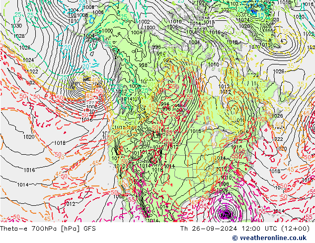 Theta-e 700hPa GFS jeu 26.09.2024 12 UTC