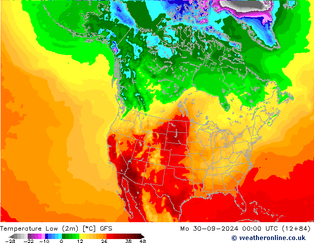 Temperature Low (2m) GFS Mo 30.09.2024 00 UTC