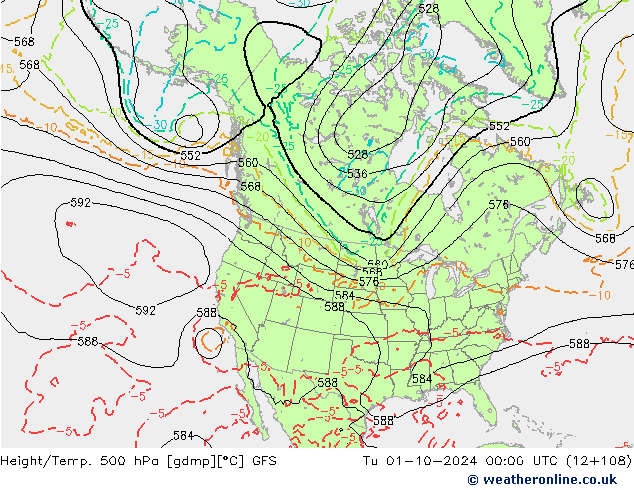 Z500/Rain (+SLP)/Z850 GFS  01.10.2024 00 UTC