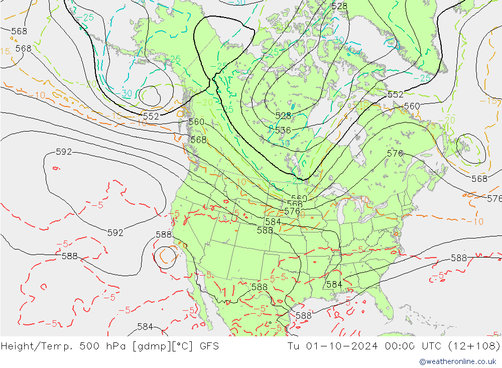 Z500/Yağmur (+YB)/Z850 GFS Sa 01.10.2024 00 UTC