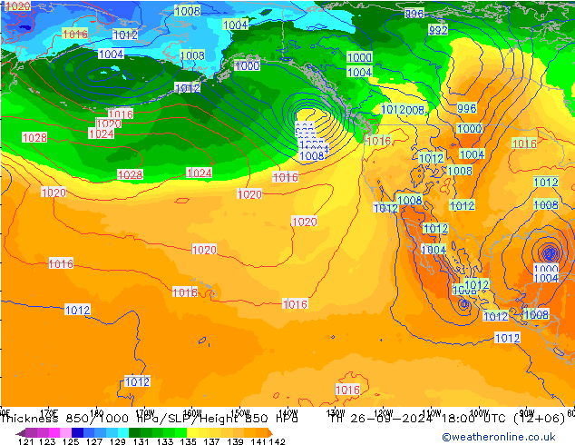 Espesor 850-1000 hPa GFS jue 26.09.2024 18 UTC