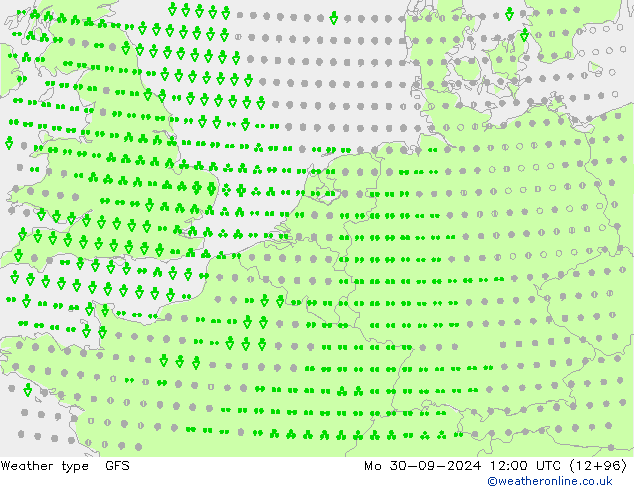 Type de précipitation GFS lun 30.09.2024 12 UTC