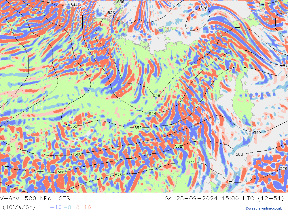 V-Adv. 500 hPa GFS Sa 28.09.2024 15 UTC