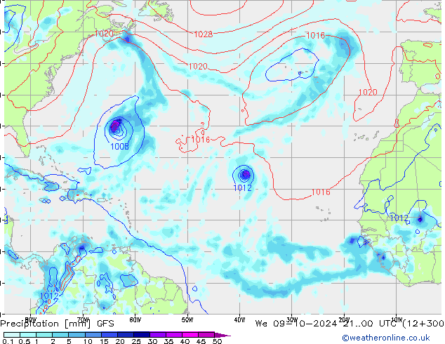 Precipitazione GFS mer 09.10.2024 00 UTC