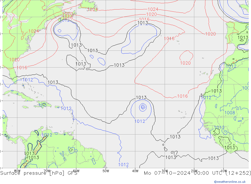 Atmosférický tlak GFS Po 07.10.2024 00 UTC