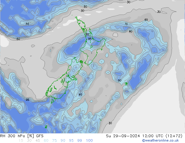 RH 300 hPa GFS Dom 29.09.2024 12 UTC