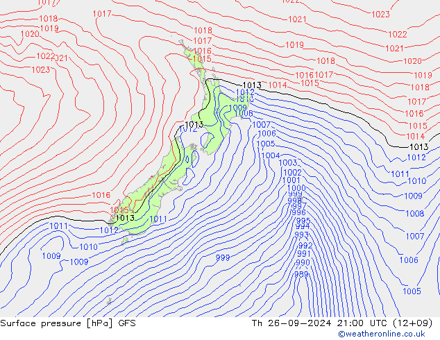 Surface pressure GFS Th 26.09.2024 21 UTC