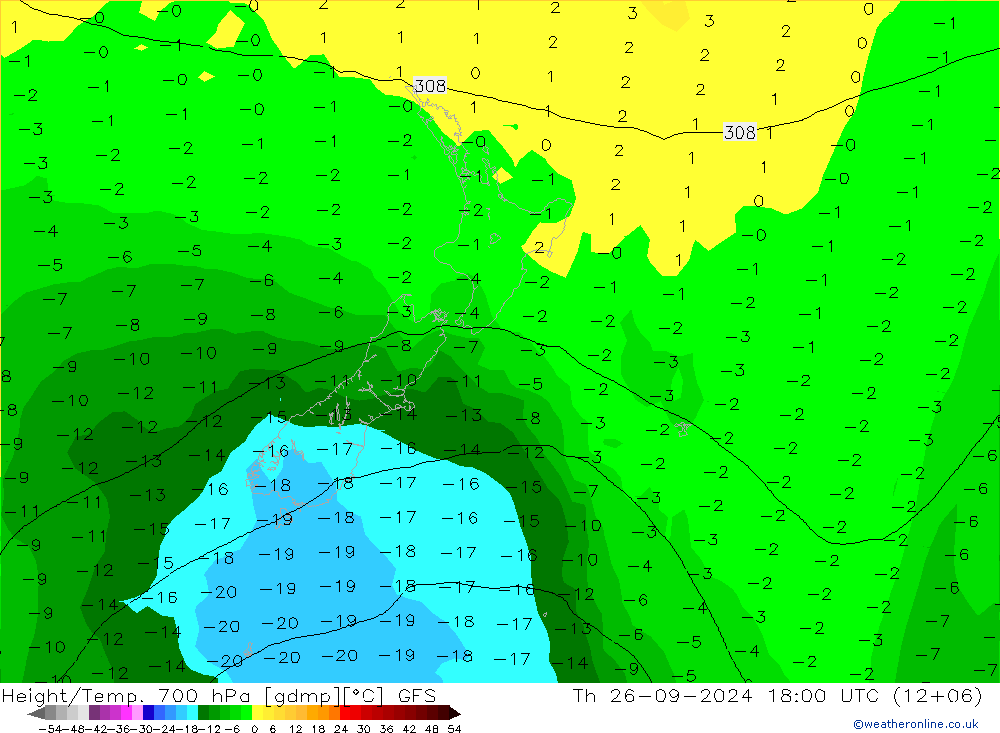 Height/Temp. 700 hPa GFS Qui 26.09.2024 18 UTC