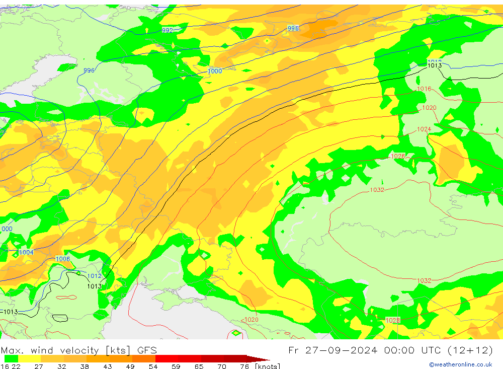 Max. wind velocity GFS  27.09.2024 00 UTC