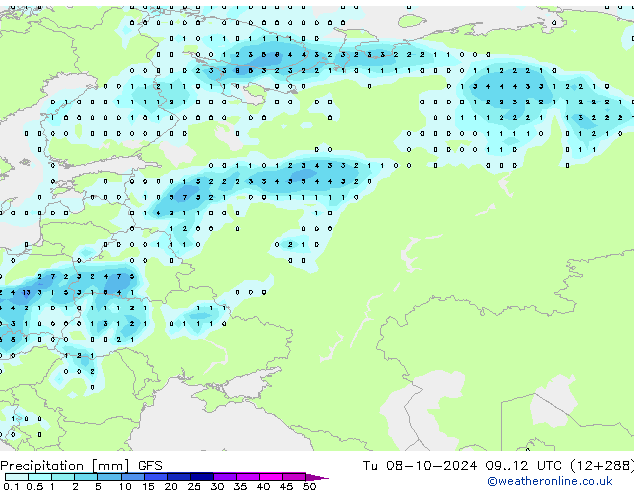 Précipitation GFS mar 08.10.2024 12 UTC