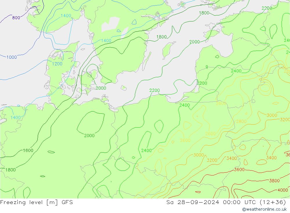 Zero termico GFS sab 28.09.2024 00 UTC