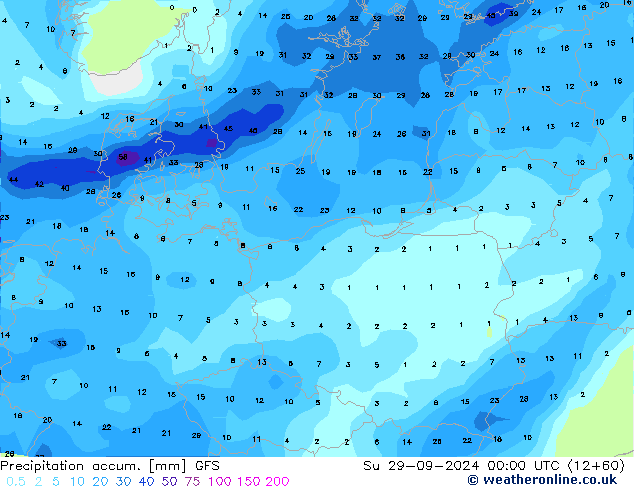 Precipitation accum. GFS Ne 29.09.2024 00 UTC