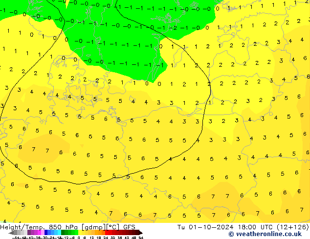 Height/Temp. 850 hPa GFS Tu 01.10.2024 18 UTC