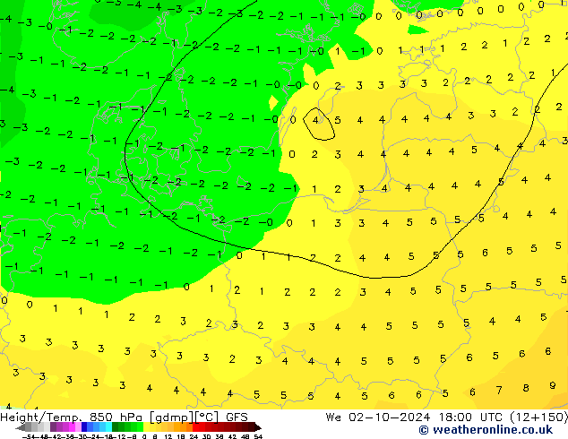 Z500/Yağmur (+YB)/Z850 GFS Çar 02.10.2024 18 UTC