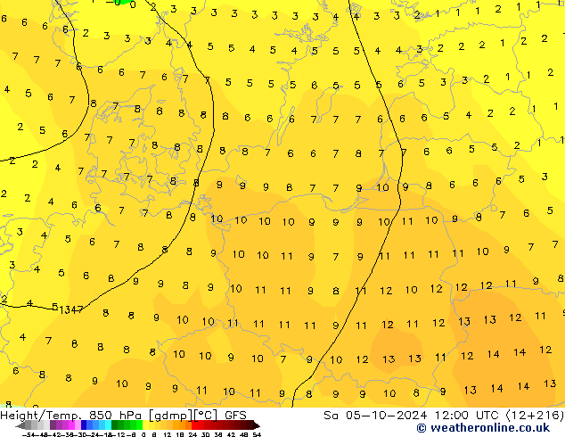 Z500/Rain (+SLP)/Z850 GFS sam 05.10.2024 12 UTC