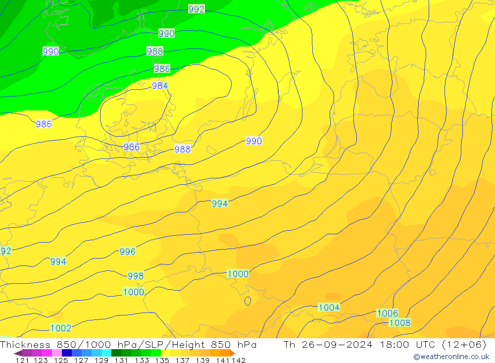 850-1000 hPa Kalınlığı GFS Per 26.09.2024 18 UTC