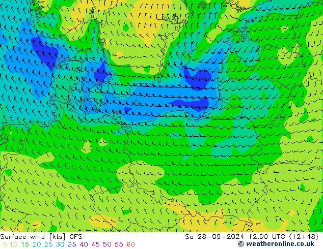 Surface wind GFS Sa 28.09.2024 12 UTC