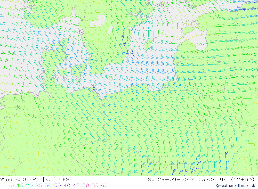 ветер 850 гПа GFS Вс 29.09.2024 03 UTC