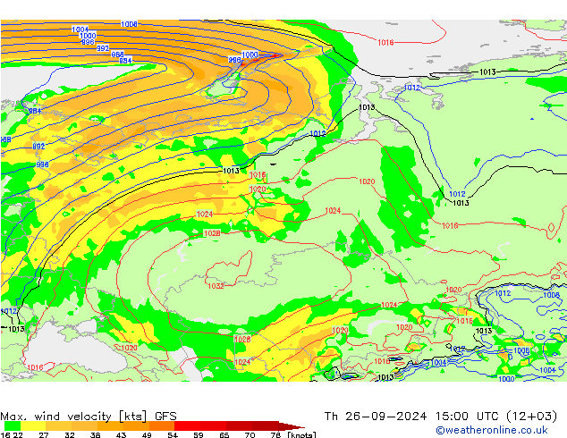 Max. wind velocity GFS Th 26.09.2024 15 UTC