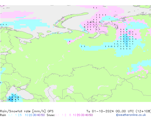 Rain/Snowfall rate GFS mar 01.10.2024 00 UTC