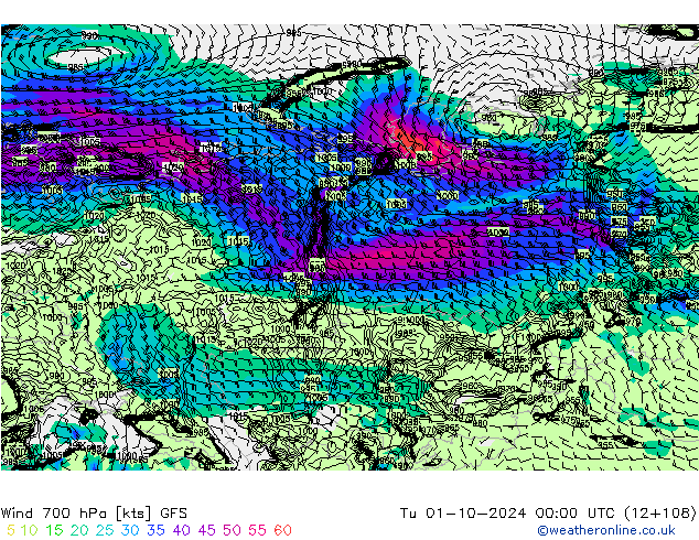  700 hPa GFS  01.10.2024 00 UTC