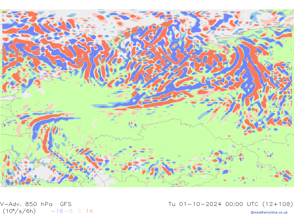 V-Adv. 850 hPa GFS Út 01.10.2024 00 UTC