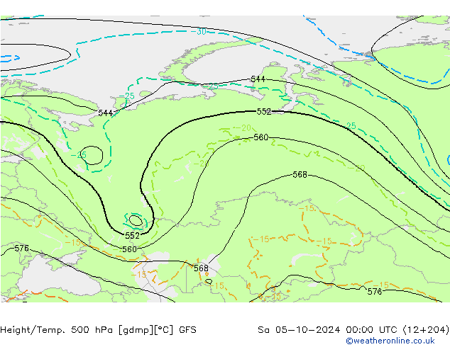 Z500/Rain (+SLP)/Z850 GFS sam 05.10.2024 00 UTC