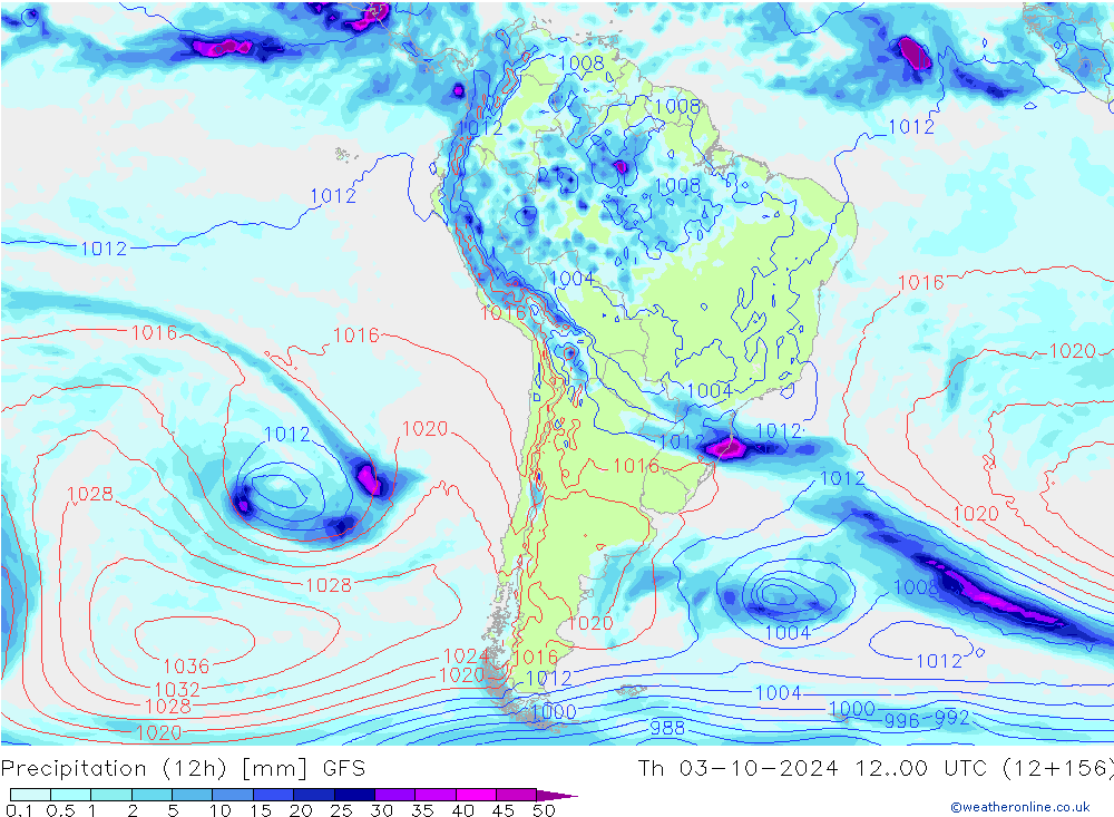 Precipitación (12h) GFS jue 03.10.2024 00 UTC