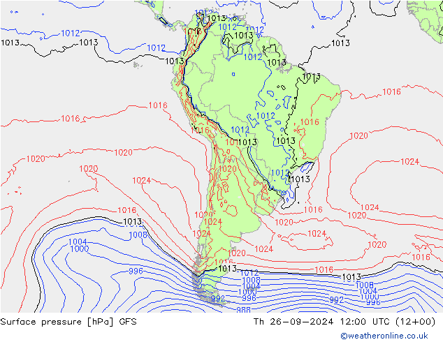 Pressione al suolo GFS gio 26.09.2024 12 UTC