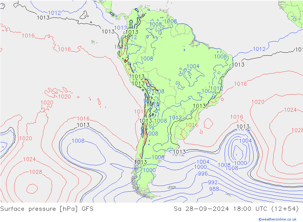 Surface pressure GFS Sa 28.09.2024 18 UTC