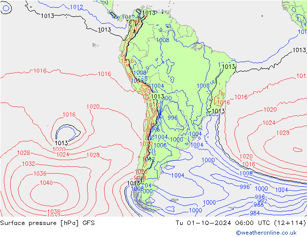 Surface pressure GFS Tu 01.10.2024 06 UTC